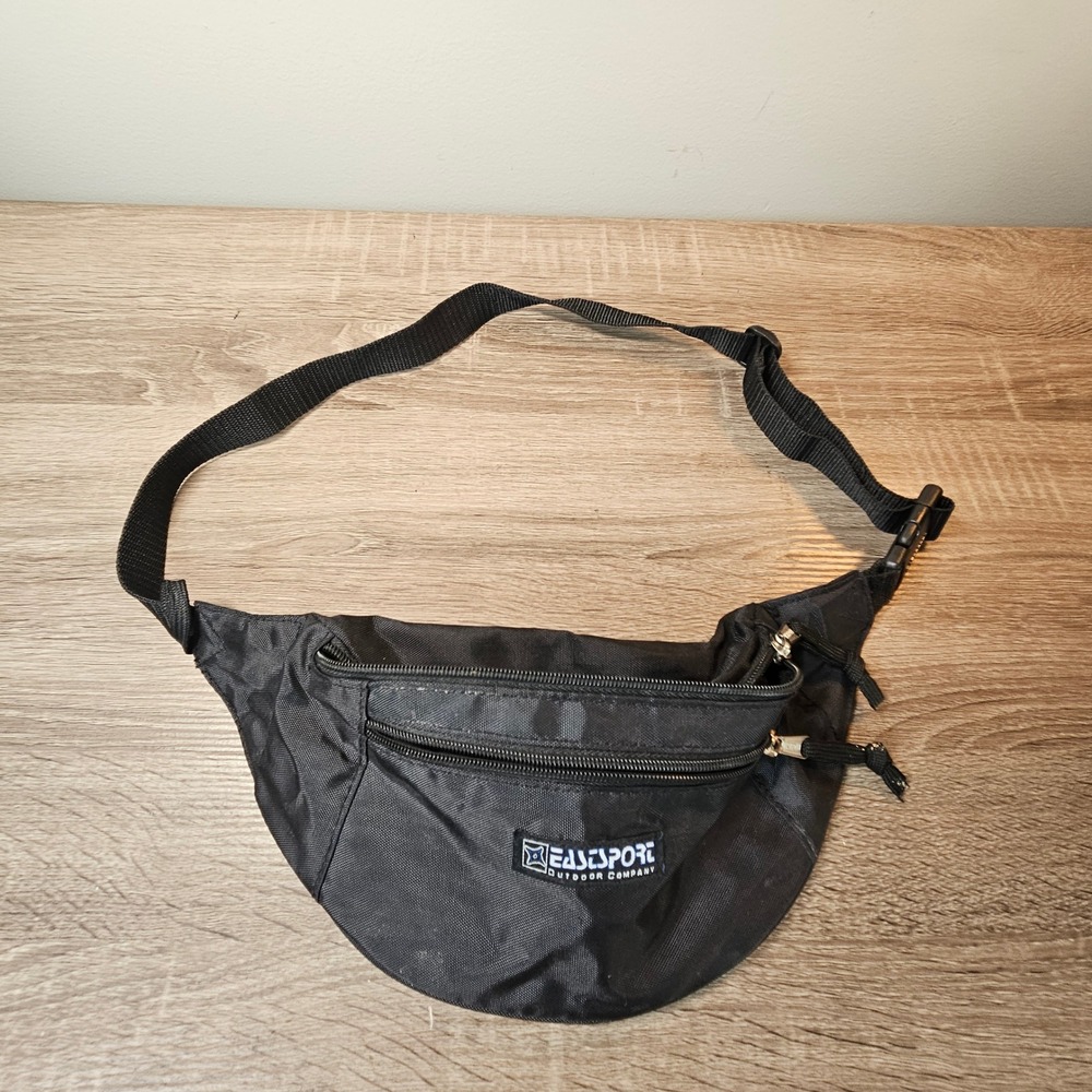 Vintage 90's Eastsport Outdoor Company Waist Bag / Fanny Pack 3 Pocket Black Y2K